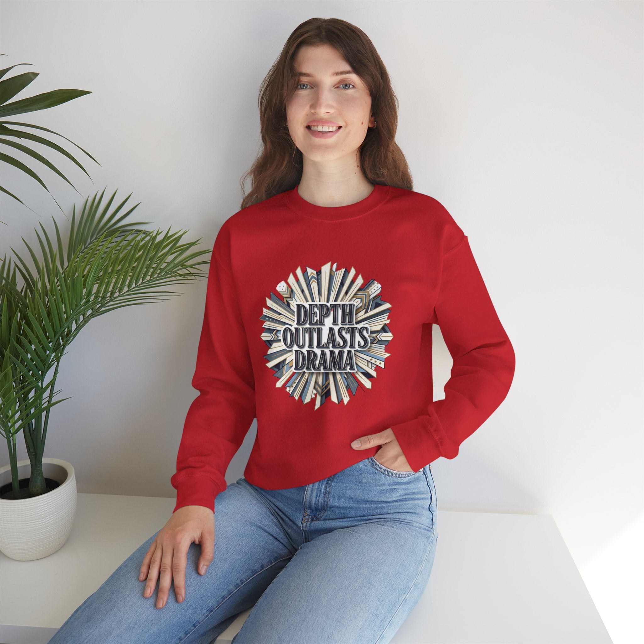 Crewneck Sweatshirt — "Depth Outlasts Drama" Graphic Pullover