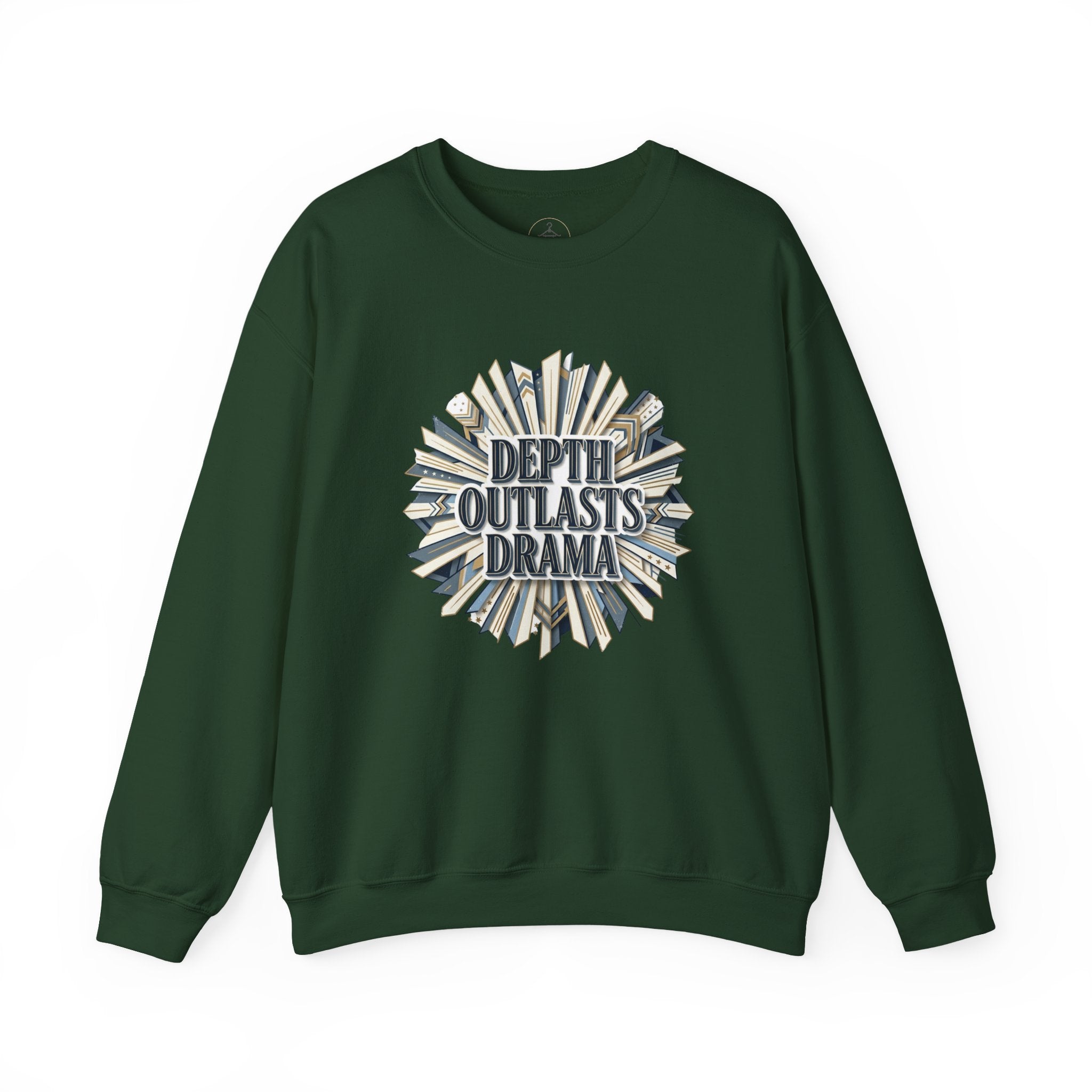 Crewneck Sweatshirt — "Depth Outlasts Drama" Graphic Pullover