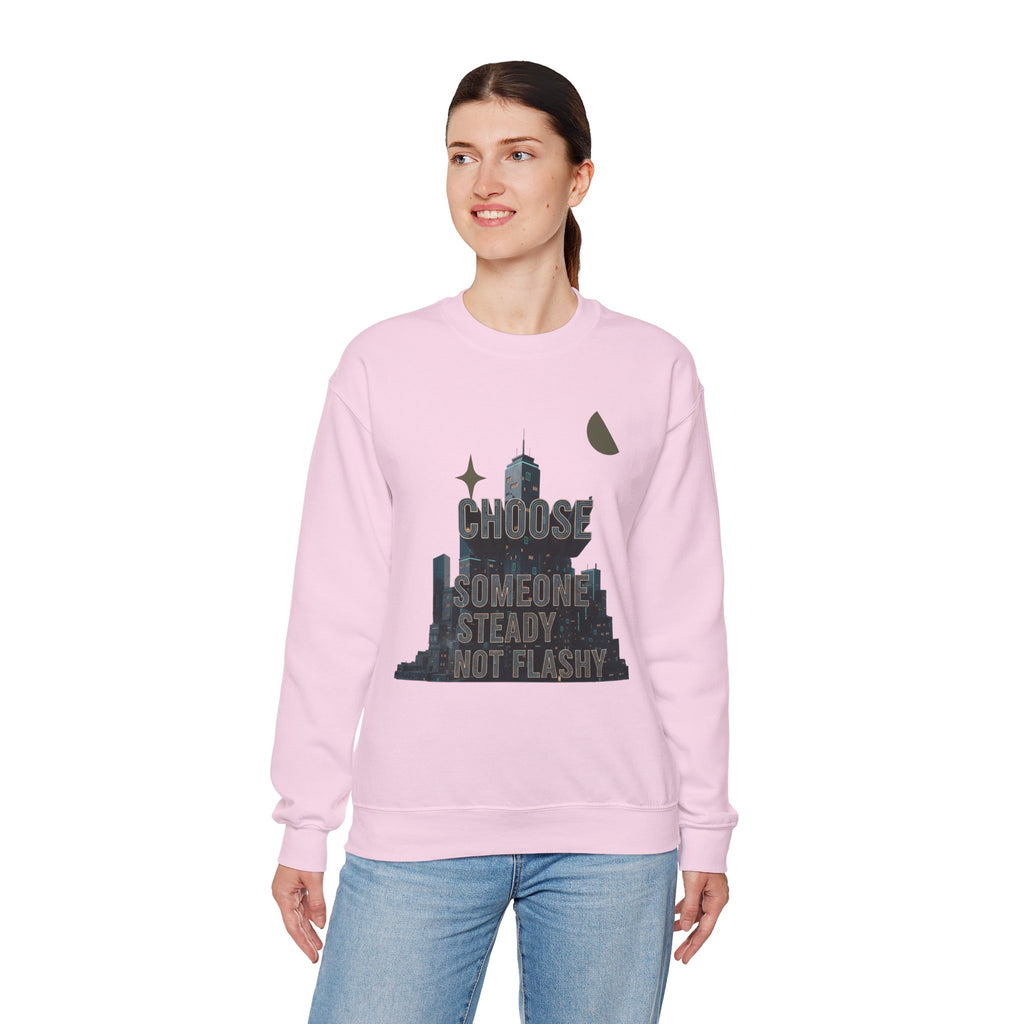 Art Deco Skyline Crewneck Sweatshirt | chrome accents, geometric luxe