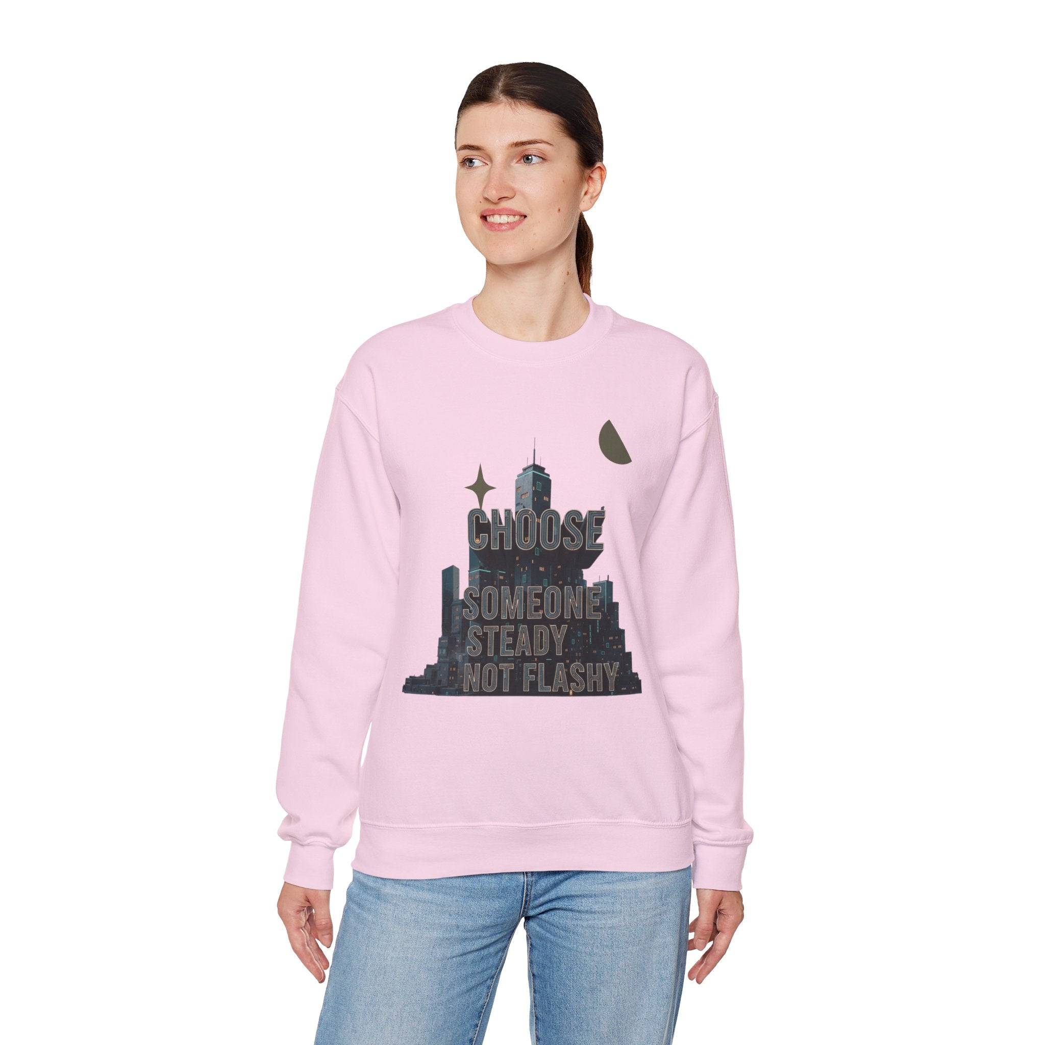Art Deco Skyline Crewneck Sweatshirt | chrome accents, geometric luxe