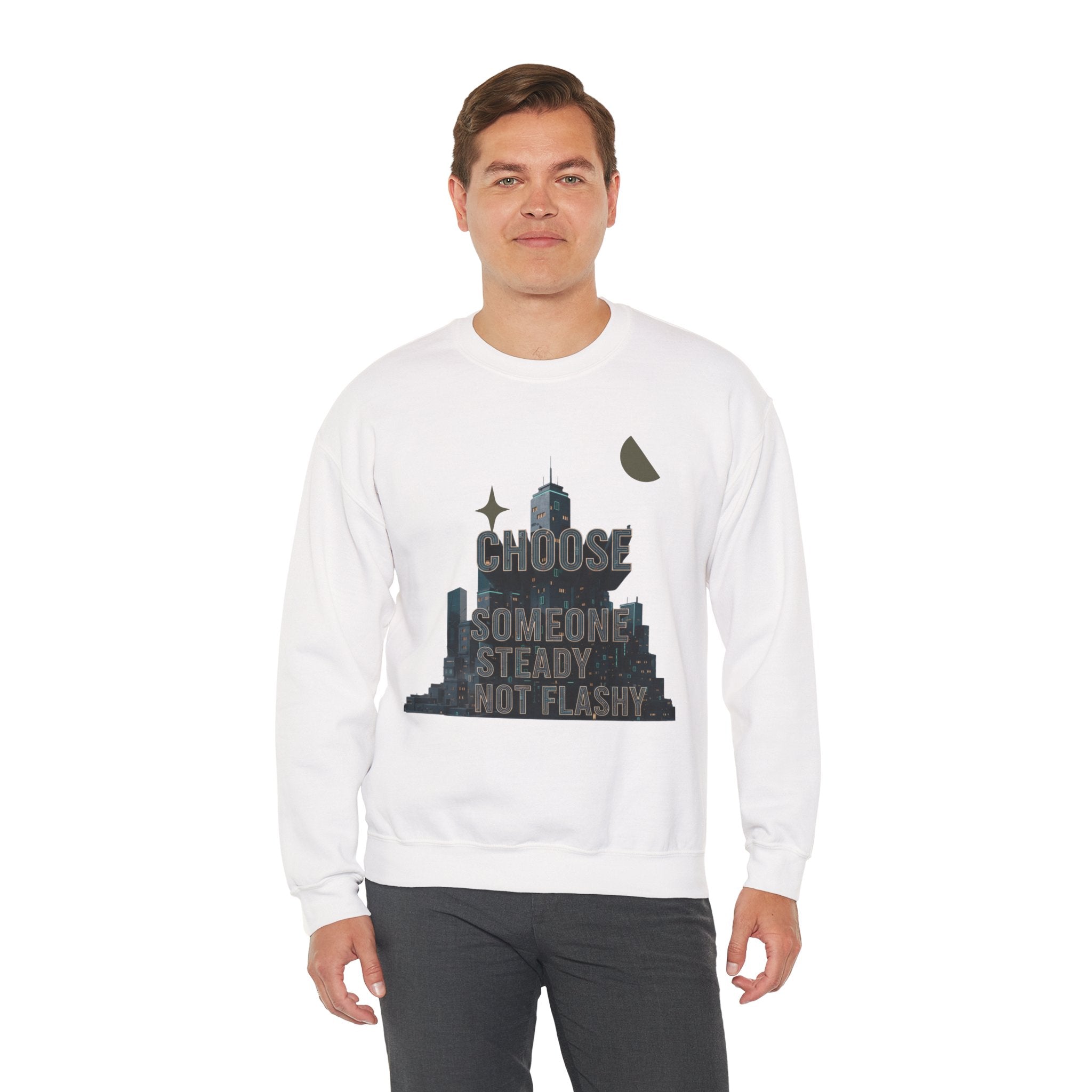 Art Deco Skyline Crewneck Sweatshirt | chrome accents, geometric luxe