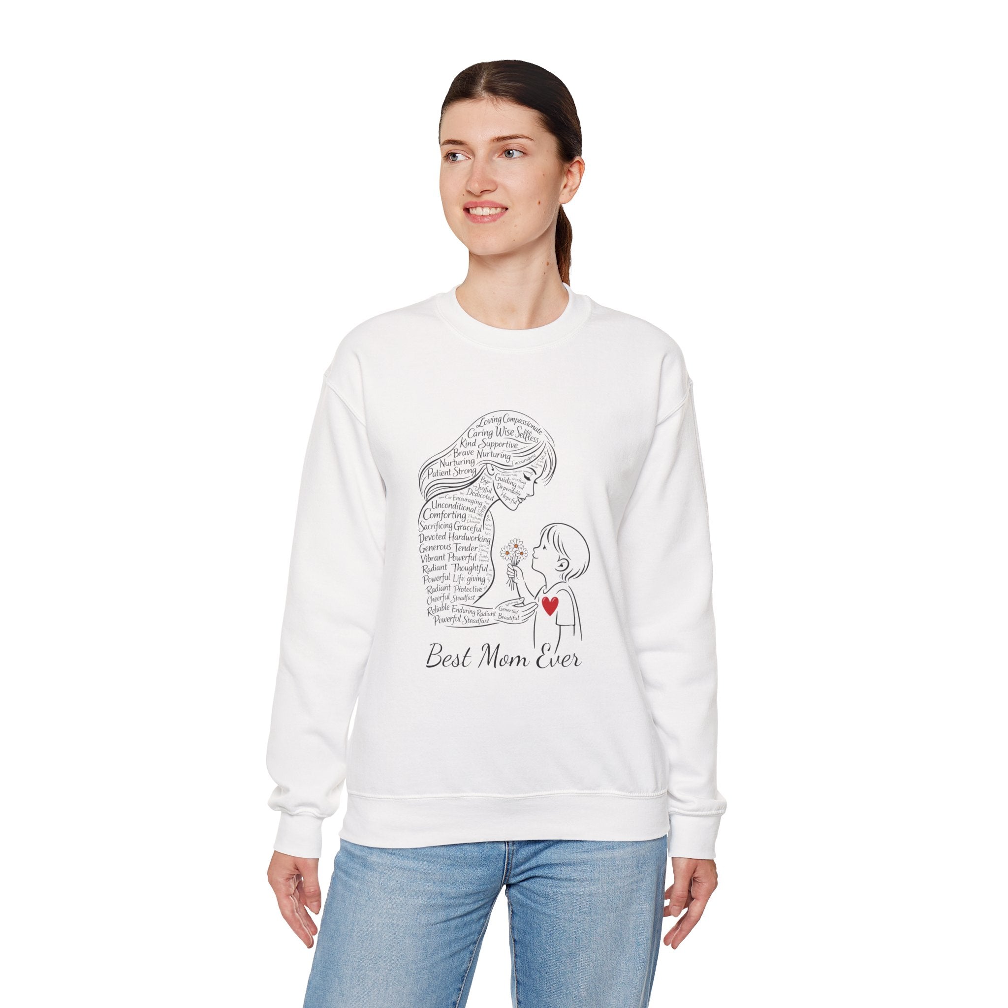 Best Mom Ever Crewneck Sweatshirt — Mother's Day Mom & Child Heart Design