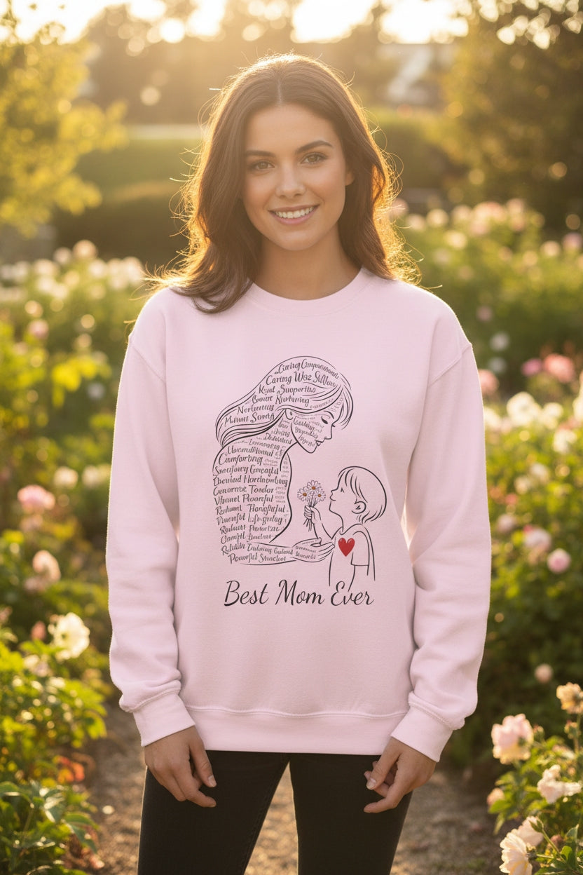 Best Mom Ever Crewneck Sweatshirt — Mother's Day Mom & Child Heart Design