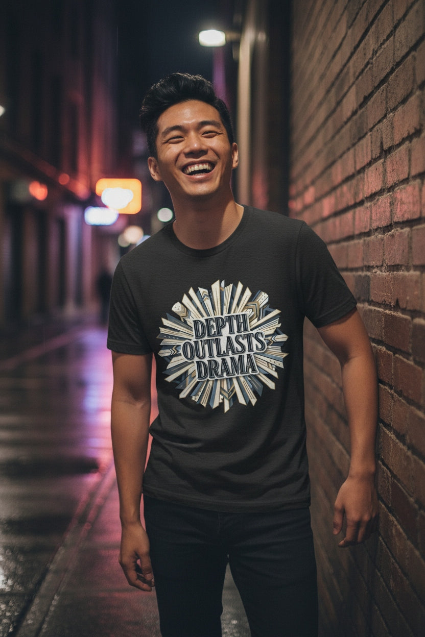 "Depth Outlasts Drama" Retro Burst Graphic Tee