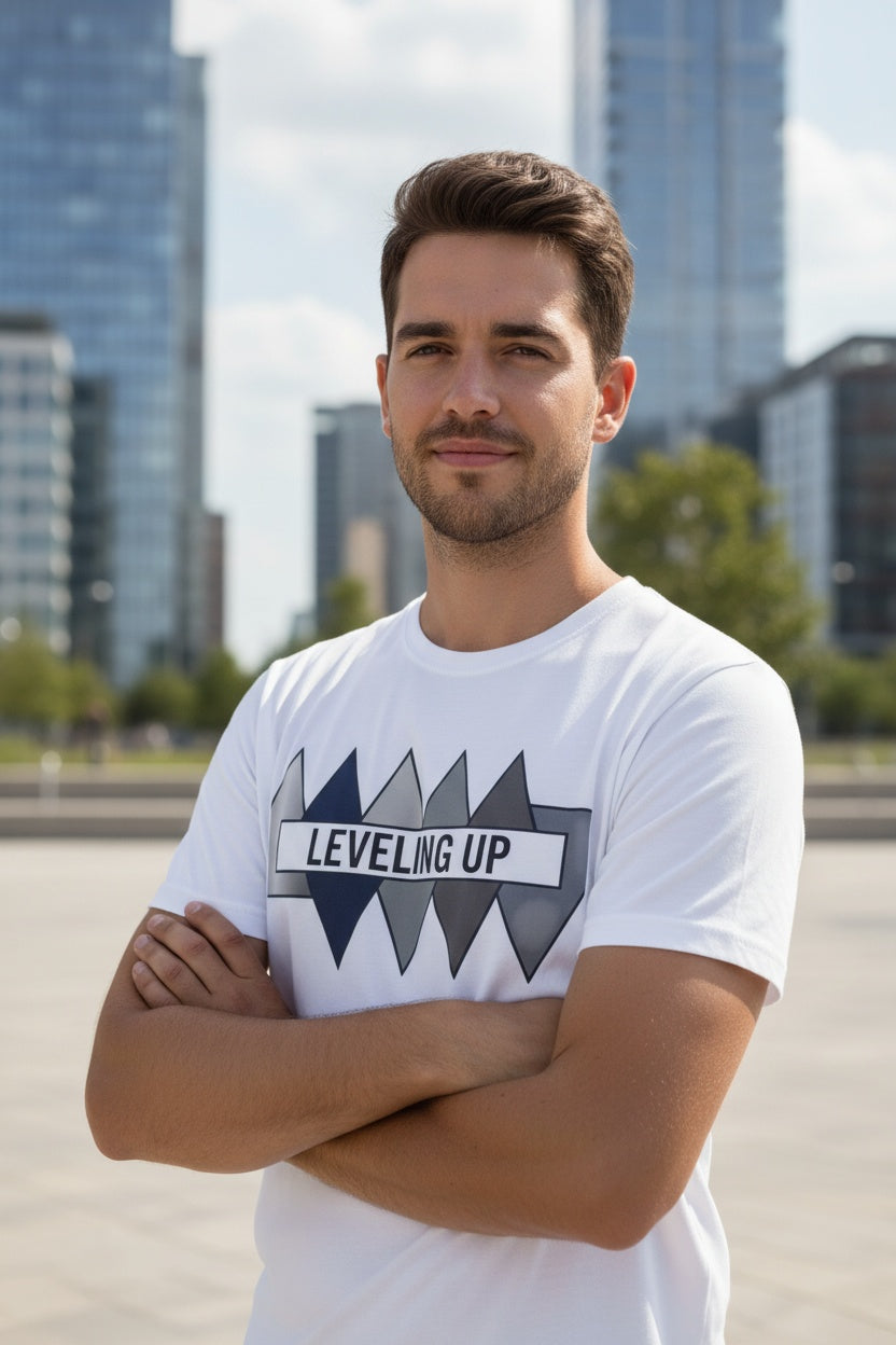 'Leveling up' Geometric Arrow Graphic t-shirt